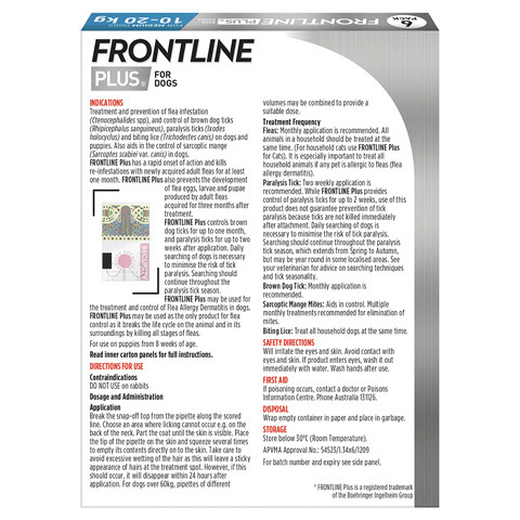 Frontline Plus dog medium back